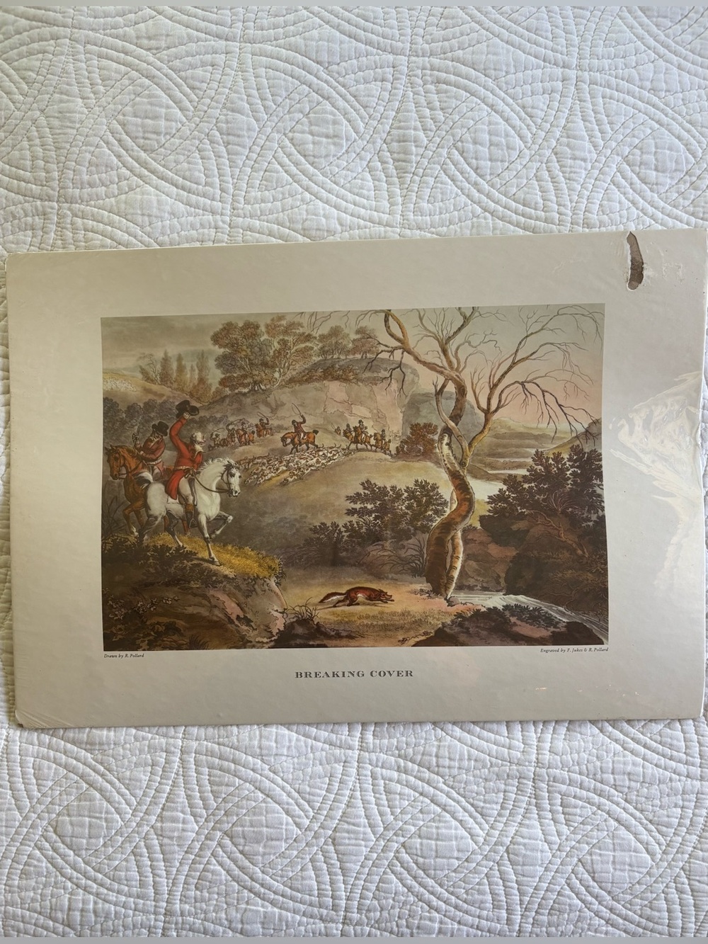 Breaking Cover Lithograph  Hunting Scene Wall Art Print in Beige and Brown